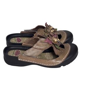 Elite by Corkys Womens Leather Floral Leaf Slide Sandals Mules Sz 7 Boho Festive